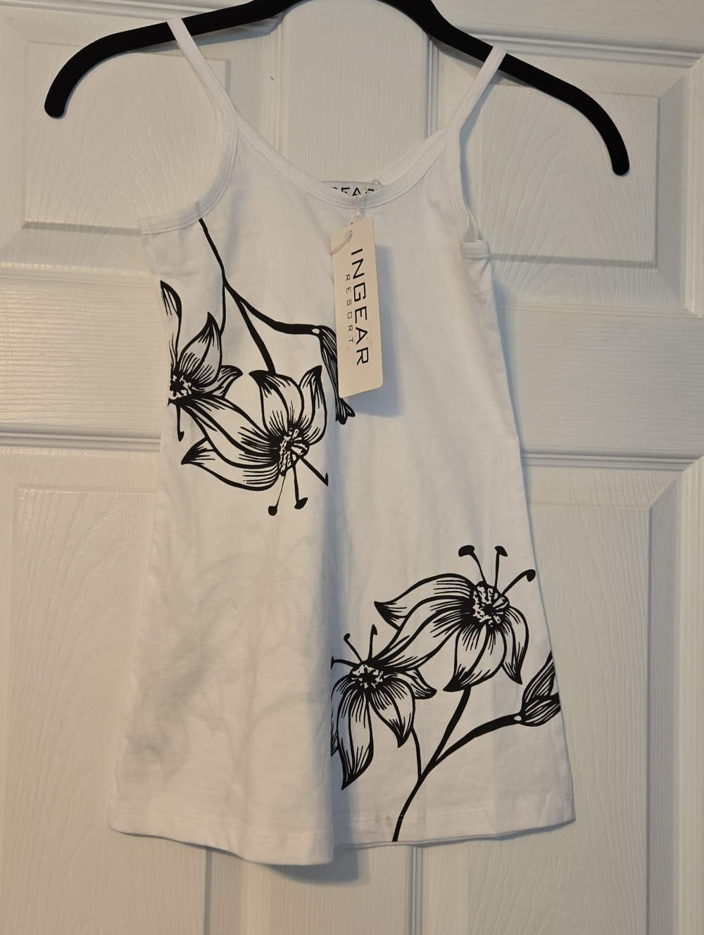 Ingear White Tank Top with Black Floral Print